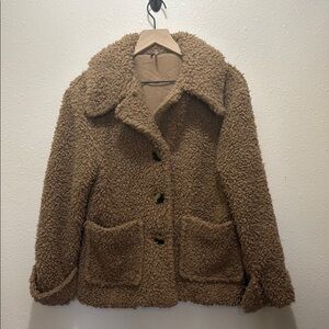 Free People Cozy Brown Sherpa Jacket, Size S